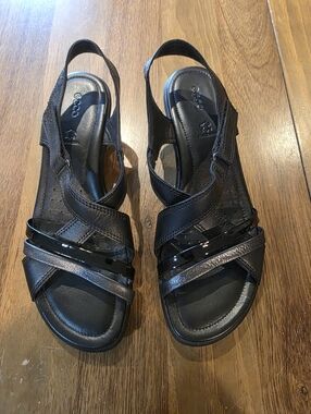 ECCO Felicia Black Leather Slingback Sz 41 / 10 Open Toe Dress Sandals Shoes